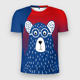 Мужская футболка 3D Slim с принтом Медведь в Петрозаводске, 100% полиэстер с улучшенными характеристиками | приталенный силуэт, круглая горловина, широкие плечи, сужается к линии бедра | животные | звери | косолапый | лесные звери | медвед | медведь | очки | хищник