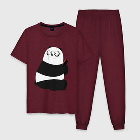 Мужская пижама хлопок с принтом Возмущенная панда , 100% хлопок | брюки и футболка прямого кроя, без карманов, на брюках мягкая резинка на поясе и по низу штанин
 | белый медведь | возмущение | животное | зависимость | медведь | панда | телефон