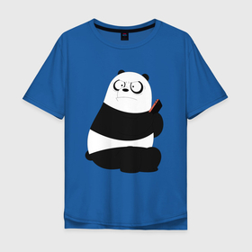 Мужская футболка хлопок Oversize с принтом Возмущенная панда в Новосибирске, 100% хлопок | свободный крой, круглый ворот, “спинка” длиннее передней части | белый медведь | возмущение | животное | зависимость | медведь | панда | телефон