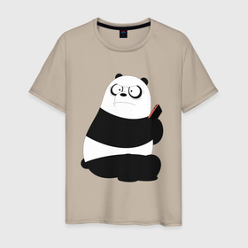 Мужская футболка хлопок с принтом Возмущенная панда в Новосибирске, 100% хлопок | прямой крой, круглый вырез горловины, длина до линии бедер, слегка спущенное плечо. | белый медведь | возмущение | животное | зависимость | медведь | панда | телефон
