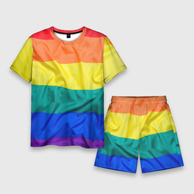 Мужской костюм с шортами 3D с принтом Радуга   мятая ткань полотно в Кировске,  |  | gey | би | гендер | квир | маска | меньшинства | огбткю | равноправие | радуга | радужный | трансгендер | трансы | флаг
