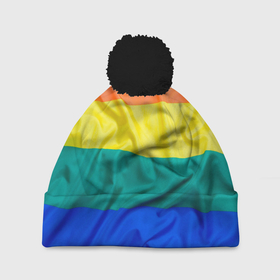 Шапка 3D c помпоном с принтом Радуга - мятая ткань полотно в Екатеринбурге, 100% полиэстер | универсальный размер, печать по всей поверхности изделия | gey | би | гендер | квир | маска | меньшинства | огбткю | равноправие | радуга | радужный | трансгендер | трансы | флаг