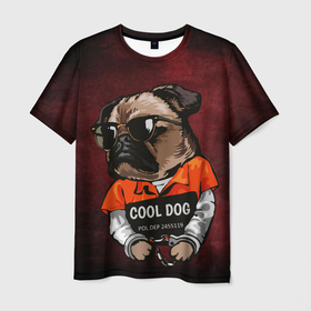 Мужская футболка 3D с принтом Cool dog , 100% полиэфир | прямой крой, круглый вырез горловины, длина до линии бедер | арт | графика | животные | заключенный | звери | зек | мопс | наручники | собака