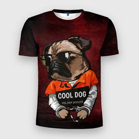 Мужская футболка 3D спортивная с принтом Cool dog , 100% полиэстер с улучшенными характеристиками | приталенный силуэт, круглая горловина, широкие плечи, сужается к линии бедра | арт | графика | животные | заключенный | звери | зек | мопс | наручники | собака