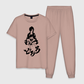 Мужская пижама хлопок с принтом Хяккимару обнимает Дороро Dororo (Z) в Тюмени, 100% хлопок | брюки и футболка прямого кроя, без карманов, на брюках мягкая резинка на поясе и по низу штанин
 | Тематика изображения на принте: anime | dororo | hyakkimaru | manga | аниме | дороро | манга | фентази | фэнтази | хяккимару