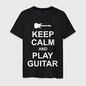 Мужская футболка хлопок с принтом PLAY GUITAR в Тюмени, 100% хлопок | прямой крой, круглый вырез горловины, длина до линии бедер, слегка спущенное плечо. | blues | calm | guitar | keep | music | play | pop | rock | блюз | гитара | гитарист | играй | метал | музыка | музыкант | надпись | поп | рок | спокойствие | текст | цитата