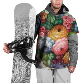 Накидка на куртку 3D с принтом Розы на белом в Новосибирске, 100% полиэстер |  | букет | декоративная роспись | живопись | жостово | жостовская роспись | розы | цветы