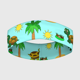 Повязка на голову 3D с принтом черепашки и пальмы в Белгороде,  |  | вектор | детская иллюстрация | жара | желтый | животные | зеленый | зелень | камни | кусты | летний принт | лето | лучи | море | мультяшный принт | отпуск | пальмы | паттерн | песок | питомец | пляж