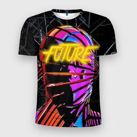 Мужская футболка 3D спортивная с принтом Neon Future , 100% полиэстер с улучшенными характеристиками | приталенный силуэт, круглая горловина, широкие плечи, сужается к линии бедра | cyber | cyberpunk | future | human | life | neon | retro | кибер | неон