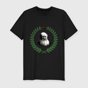Мужская футболка хлопок Slim с принтом Петр Кропоткин , 92% хлопок, 8% лайкра | приталенный силуэт, круглый вырез ворота, длина до линии бедра, короткий рукав | anarchy | ancom | анархия | исторические личности | кропоткин | философы