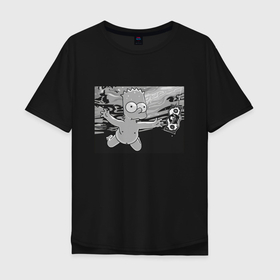 Мужская футболка хлопок Oversize с принтом Simpsons x Nirvana в Новосибирске, 100% хлопок | свободный крой, круглый ворот, “спинка” длиннее передней части | bart | simpsons | the simpson | барт | мульт | мультфильм | нирвана | симпсоны