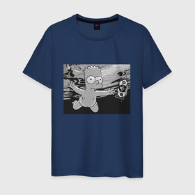 Мужская футболка хлопок с принтом Simpsons x Nirvana в Екатеринбурге, 100% хлопок | прямой крой, круглый вырез горловины, длина до линии бедер, слегка спущенное плечо. | Тематика изображения на принте: bart | simpsons | the simpson | барт | мульт | мультфильм | нирвана | симпсоны