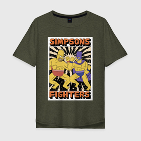 Мужская футболка хлопок Oversize с принтом Simpsons fighters в Кировске, 100% хлопок | свободный крой, круглый ворот, “спинка” длиннее передней части | bart | gomer | liza | simpsons | the simpson | барт | гомер | лиза | мардж | мульт | мультфильм | симпсоны