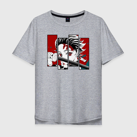 Мужская футболка хлопок Oversize с принтом Танджиро Камадо в Санкт-Петербурге, 100% хлопок | свободный крой, круглый ворот, “спинка” длиннее передней части | anime | demon | demon slayer | kimetsu no yaiba | manga | slayer | аниме | демон | клинок | манга | меч | рассекающий демонов