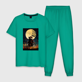 Мужская пижама хлопок с принтом Дороро Dororo в Тюмени, 100% хлопок | брюки и футболка прямого кроя, без карманов, на брюках мягкая резинка на поясе и по низу штанин
 | dororoanime | аниме | дороро | хяккимару
