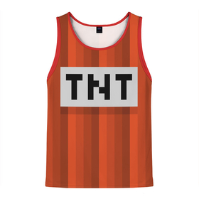 Мужская майка 3D с принтом TNT в городе Новоалтайск, 100% полиэстер | круглая горловина, приталенный силуэт, длина до линии бедра. Пройма и горловина окантованы тонкой бейкой | Тематика изображения на принте: игры | красный | лето | майнкрафт | тнт