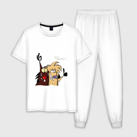 Мужская пижама хлопок с принтом Злюки бобры в Белгороде, 100% хлопок | брюки и футболка прямого кроя, без карманов, на брюках мягкая резинка на поясе и по низу штанин
 | бобры | друзья | животные | мультфильм | позитив. | шерсть
