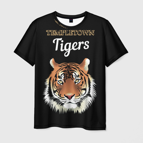 Мужская футболка 3D с принтом Templetown Tigers в Петрозаводске, 100% полиэфир | прямой крой, круглый вырез горловины, длина до линии бедер | дикий кот | животное | тигр | тигровый кот | храм