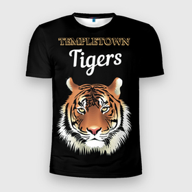 Мужская футболка 3D спортивная с принтом Templetown Tigers в Белгороде, 100% полиэстер с улучшенными характеристиками | приталенный силуэт, круглая горловина, широкие плечи, сужается к линии бедра | дикий кот | животное | тигр | тигровый кот | храм