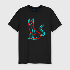 Мужская футболка хлопок Slim с принтом Strange colored cat в Кировске, 92% хлопок, 8% лайкра | приталенный силуэт, круглый вырез ворота, длина до линии бедра, короткий рукав | кот | кошка | рисунок | светится