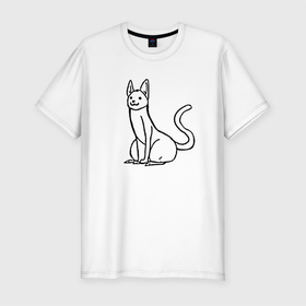 Мужская футболка хлопок Slim с принтом Strange black cat в Екатеринбурге, 92% хлопок, 8% лайкра | приталенный силуэт, круглый вырез ворота, длина до линии бедра, короткий рукав | кот | кошка | рисунок | черно белый
