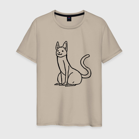 Мужская футболка хлопок с принтом Strange black cat в Белгороде, 100% хлопок | прямой крой, круглый вырез горловины, длина до линии бедер, слегка спущенное плечо. | кот | кошка | рисунок | черно белый