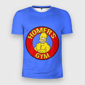 Мужская футболка 3D Slim с принтом Спортзал Гомера в Екатеринбурге, 100% полиэстер с улучшенными характеристиками | приталенный силуэт, круглая горловина, широкие плечи, сужается к линии бедра | gomer | gym | simpsons | the simpson | гомер | качалка | мульт | мультфильм | симпсоны | спортзал | спортсменам | спортсмену