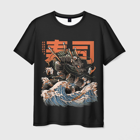 Мужская футболка 3D с принтом Sushi Dragon в Белгороде, 100% полиэфир | прямой крой, круглый вырез горловины, длина до линии бедер | Тематика изображения на принте: breathing | chinese | dragonblack | fire | helicopter | japan | marine | monster | ocean | reptile | sea | sticks | sushi | water | waves | вертолет | вода | волны | дракон | китайский | монстр | море | морской | огнедышащий | океан | палочки