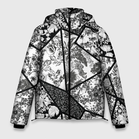 Мужская зимняя куртка 3D с принтом Цветочный Кинцуги / Kintsugi в Новосибирске, верх — 100% полиэстер; подкладка — 100% полиэстер; утеплитель — 100% полиэстер | длина ниже бедра, свободный силуэт Оверсайз. Есть воротник-стойка, отстегивающийся капюшон и ветрозащитная планка. 

Боковые карманы с листочкой на кнопках и внутренний карман на молнии. | kintsugi | кинцуги | разбитый | трещины | флора | флоральный | цветочный | цветы | чб | черно белый