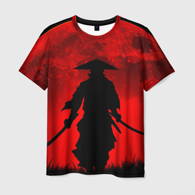 Мужская футболка 3D с принтом САМУРАЙ кровавой луны в Белгороде, 100% полиэфир | прямой крой, круглый вырез горловины, длина до линии бедер | воин | катана | кроваваялуна | культура | самурай | япония | японскаякультура