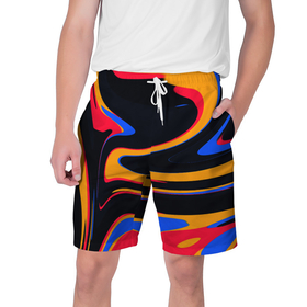Мужские шорты 3D с принтом Color Mix в Тюмени,  полиэстер 100% | прямой крой, два кармана без застежек по бокам. Мягкая трикотажная резинка на поясе, внутри которой широкие завязки. Длина чуть выше колен | background | colorful | lines | иллюстрации | цвета