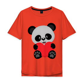 Мужская футболка хлопок Oversize с принтом Love Панда в Санкт-Петербурге, 100% хлопок | свободный крой, круглый ворот, “спинка” длиннее передней части | маленькая панда | медвежонок | панда | сердце | черно белый медведь