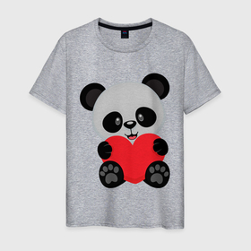 Мужская футболка хлопок с принтом Love Панда в Новосибирске, 100% хлопок | прямой крой, круглый вырез горловины, длина до линии бедер, слегка спущенное плечо. | маленькая панда | медвежонок | панда | сердце | черно белый медведь