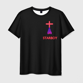 Мужская футболка 3D с принтом STARBOY - The Weeknd в Петрозаводске, 100% полиэфир | прямой крой, круглый вырез горловины, длина до линии бедер | blinding lights | music | pop | star boy | the weekend | the weeknd | музыка | уикенд