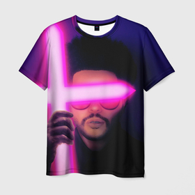 Мужская футболка 3D с принтом The Weeknd - Blinding Lights в Петрозаводске, 100% полиэфир | прямой крой, круглый вырез горловины, длина до линии бедер | blinding lights | music | pop | star boy | the weekend | the weeknd | музыка | уикенд