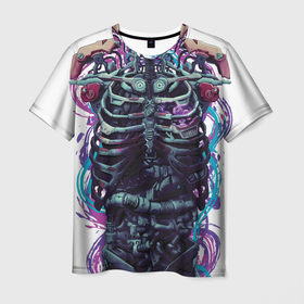 Мужская футболка 3D с принтом Cuber skelet в Курске, 100% полиэфир | прямой крой, круглый вырез горловины, длина до линии бедер | cyber | cyberpunk | cyborg | future | gwaenor | punk | retro | skeleton | киберпанк | киборг | ретро | скелет