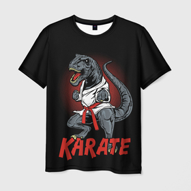 Мужская футболка 3D с принтом KARATE T-REX , 100% полиэфир | прямой крой, круглый вырез горловины, длина до линии бедер | Тематика изображения на принте: animal | dinosaur | fight | fighter | hunter | karate | red | sport | strong | t rex | боец | бои | динозавр | карате | сила | спорт | тиранозавр | хищник