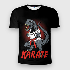 Мужская футболка 3D спортивная с принтом KARATE T-REX , 100% полиэстер с улучшенными характеристиками | приталенный силуэт, круглая горловина, широкие плечи, сужается к линии бедра | Тематика изображения на принте: animal | dinosaur | fight | fighter | hunter | karate | red | sport | strong | t rex | боец | бои | динозавр | карате | сила | спорт | тиранозавр | хищник