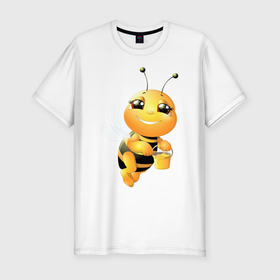 Мужская футболка хлопок Slim с принтом Милая пчелка , 92% хлопок, 8% лайкра | приталенный силуэт, круглый вырез ворота, длина до линии бедра, короткий рукав | здоровье | мед | насекомые | природа | пчела | пчелка | пчелы