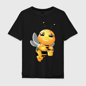 Мужская футболка хлопок Oversize с принтом Милая пчелка , 100% хлопок | свободный крой, круглый ворот, “спинка” длиннее передней части | здоровье | мед | насекомые | природа | пчела | пчелка | пчелы
