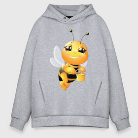 Мужское худи Oversize хлопок с принтом Милая пчелка , френч-терри — 70% хлопок, 30% полиэстер. Мягкий теплый начес внутри —100% хлопок | боковые карманы, эластичные манжеты и нижняя кромка, капюшон на магнитной кнопке | Тематика изображения на принте: здоровье | мед | насекомые | природа | пчела | пчелка | пчелы
