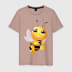 Мужская футболка хлопок с принтом Милая пчелка , 100% хлопок | прямой крой, круглый вырез горловины, длина до линии бедер, слегка спущенное плечо. | здоровье | мед | насекомые | природа | пчела | пчелка | пчелы