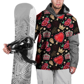 Накидка на куртку 3D с принтом Корона и розы в Екатеринбурге, 100% полиэстер |  | Тематика изображения на принте: абстракция | королева | корона | паттерн | розы | текстуры | узоры | цветы