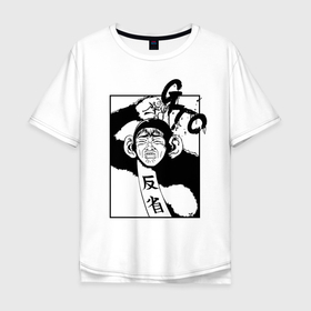 Мужская футболка хлопок Oversize с принтом GTO V3 в Петрозаводске, 100% хлопок | свободный крой, круглый ворот, “спинка” длиннее передней части | лицо | мартышка | обезьяна | онидзука | силуэт | человек | черный