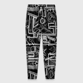 Мужские брюки 3D с принтом Белые абстрактные линии в Новосибирске, 100% полиэстер | манжеты по низу, эластичный пояс регулируется шнурком, по бокам два кармана без застежек, внутренняя часть кармана из мелкой сетки | абстракция | геометрия | линии | модерн | черно белое