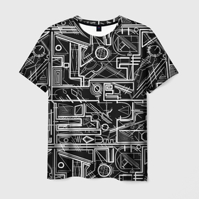 Мужская футболка 3D с принтом Белые абстрактные линии в Кировске, 100% полиэфир | прямой крой, круглый вырез горловины, длина до линии бедер | абстракция | геометрия | линии | модерн | черно белое