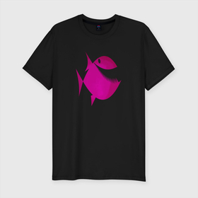 Мужская футболка хлопок Slim с принтом Пиранья в Курске, 92% хлопок, 8% лайкра | приталенный силуэт, круглый вырез ворота, длина до линии бедра, короткий рукав | piranha | пиранья | подводный мир | рыба | хищная рыба