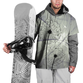 Накидка на куртку 3D с принтом Одуванчики в Кировске, 100% полиэстер |  | волны | мятое | одуванчик | одуванчики | пух | серый фон | цветок