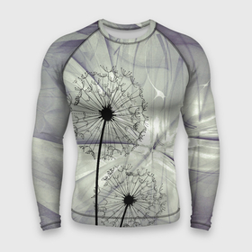 Мужской рашгард 3D с принтом Одуванчики ,  |  | Тематика изображения на принте: волны | мятое | одуванчик | одуванчики | пух | серый фон | цветок