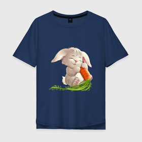 Мужская футболка хлопок Oversize с принтом Солнышко с морковкой в Санкт-Петербурге, 100% хлопок | свободный крой, круглый ворот, “спинка” длиннее передней части | Тематика изображения на принте: животное | зайчик | заяц | зверь | кролик | морковка | пушистый | серый зайка | уши | хвост